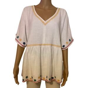 Lane Bryant Embroidered Babydoll Top Peasant Blouse V-neck women’s sz 16